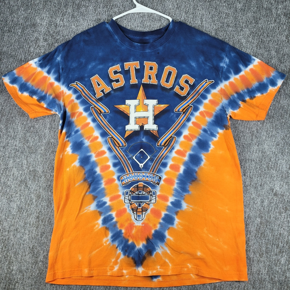 Liquid Blue Houston Astros Tie Dye Tee T Shirt Short Sleeve Blue Orange Mens L
